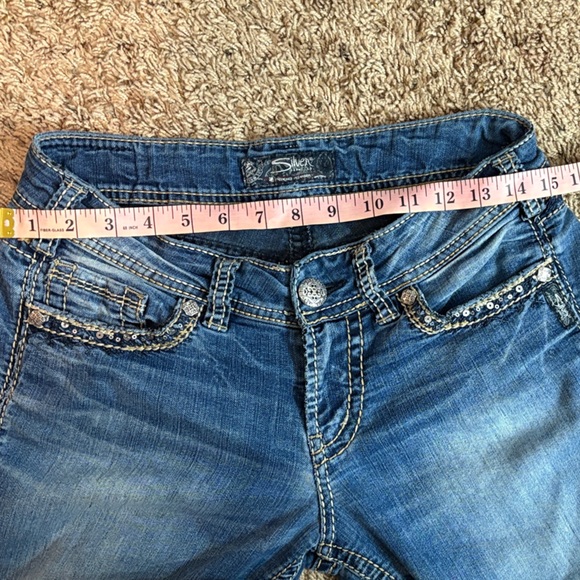 Silver Jeans Co. Suki Mid-Rise Slim Bootcut Y2K Sequin Jeans W28 L33 Small Hole - Picture 6 of 8